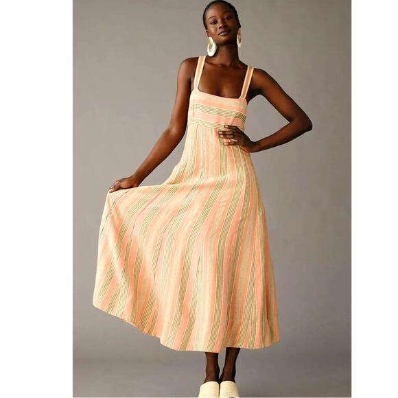New Anthropologie Maeve Square-Neck Tie-Back A-Line Dress $170 SIZE 10 Orange - Picture 4 of 5